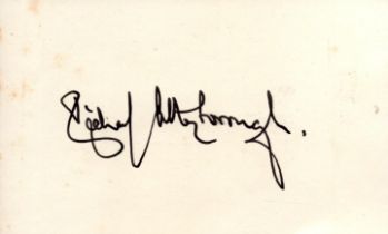 Richard Attenborough signed 5X3 inch white card