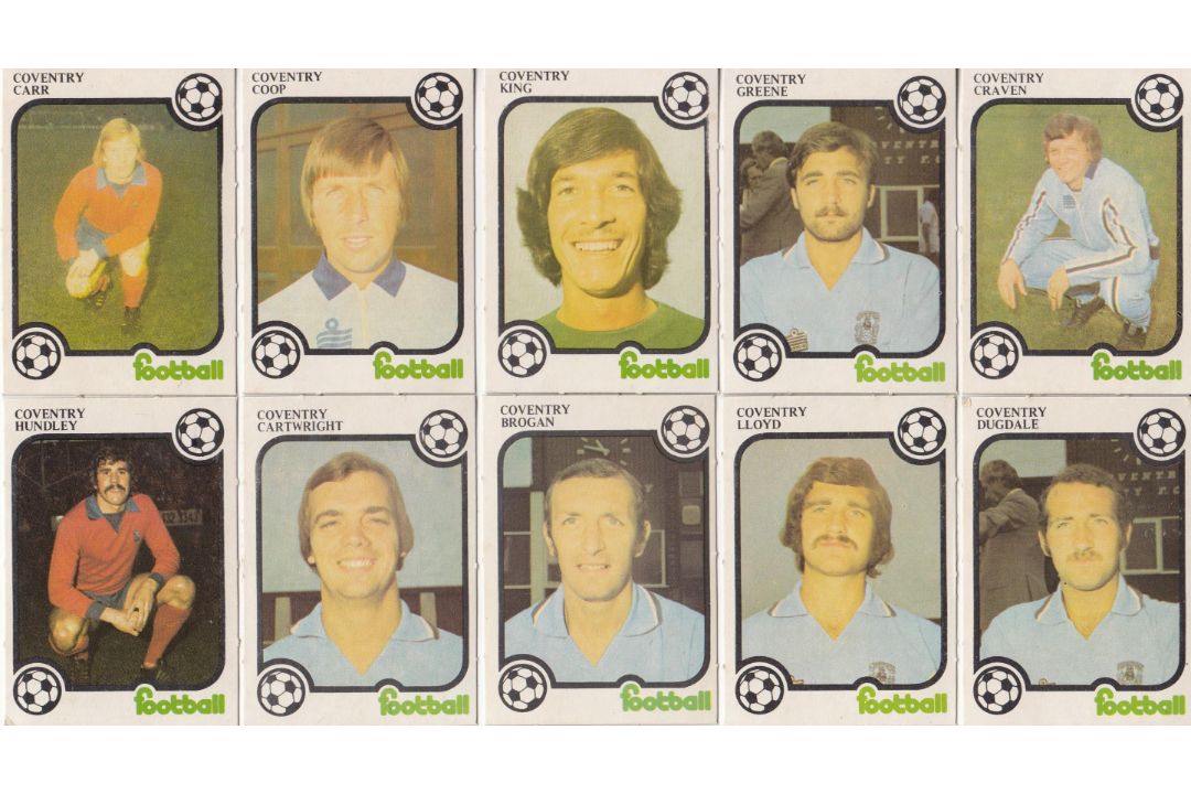 Lot of MONTY GUM - COVENTRY CITY 1975/76 Trade Cards ; A superb lot of 10 trading cards depicting Co