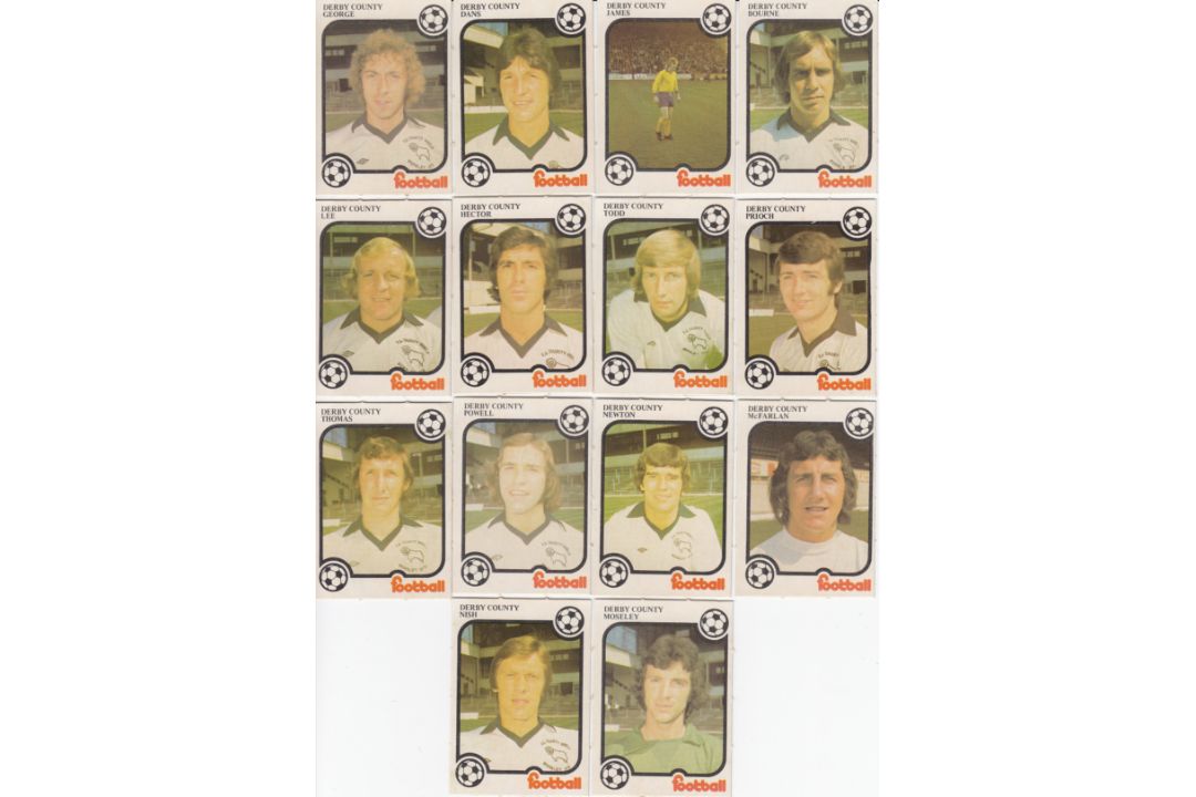 Lot of MONTY GUM - DERBY COUNTY 1975/76 Trade Cards ; A superb lot of 14 trading cards depicting Der