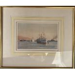Hospial Ship Aquitania at Kephalo by Norman Wilkinson, print size 7x4.5inch, frame 13x11inch, 1915.
