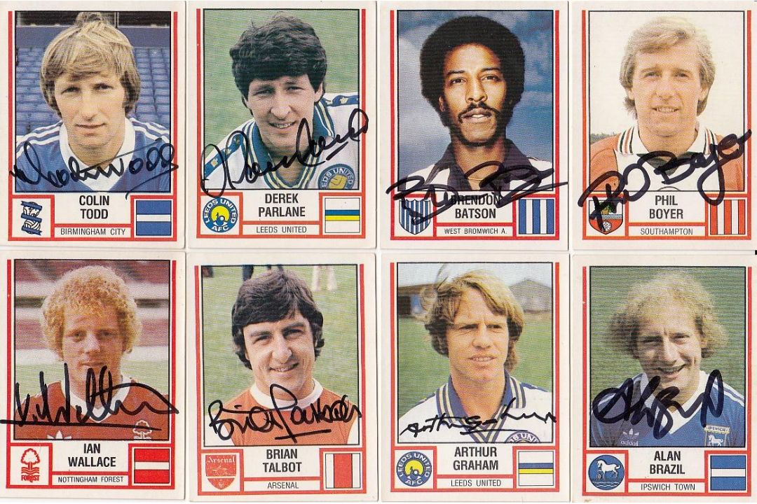 Lot of Autographed PANINI Football Stickers 1980s ; Lot of 8 stickers issued by PANINI from their 19