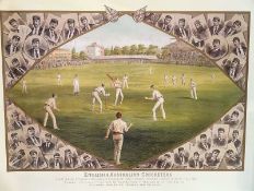 J F Weedon 36x26 Colour Print Titled 'English and Australian Cricketers'
