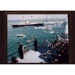 HMY Britannia during a historic naval event. Colour photo, 8x10.