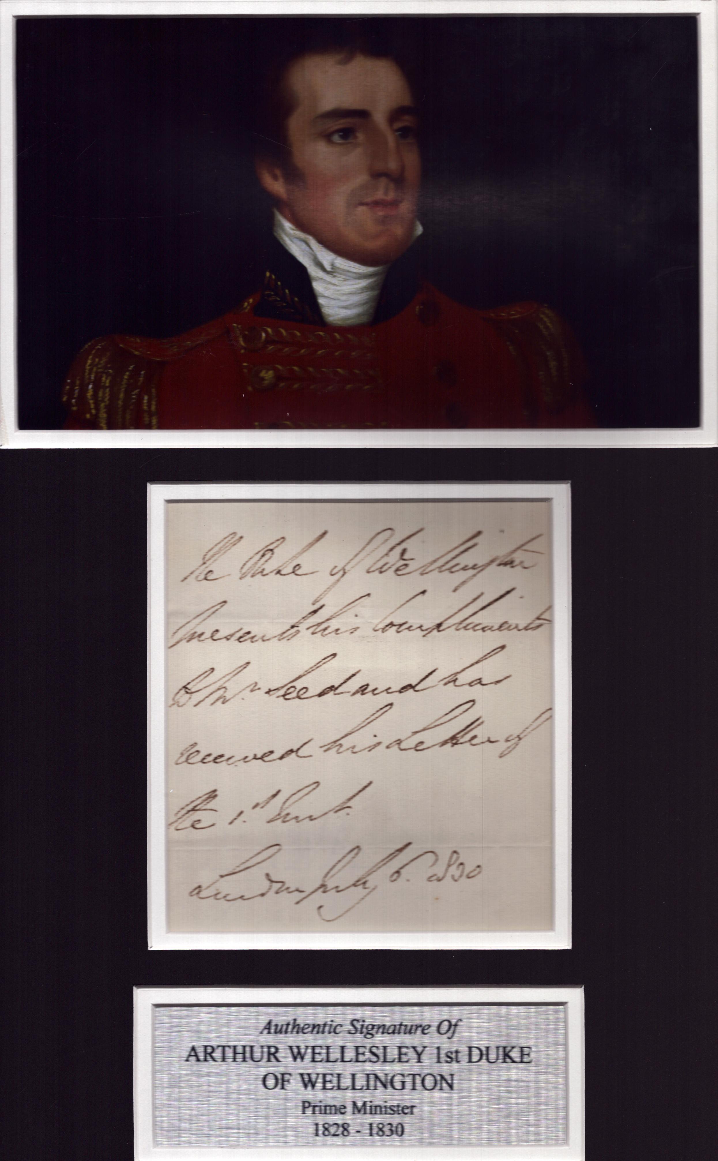 Arthur Wellesley 1st Duke of Wellington Signature Piece mounted below ...