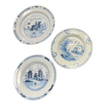 English Delft blue and white plates, 18th century,