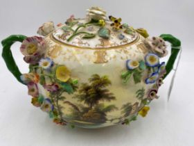 A Minton globular pot pourri vase and cover, circa 1850, design 19, painted with a view of Near