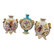 A pair of English Royal Crown Derby porcelain moonshape vases 19cm and another similar shape vase