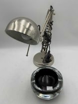 White metal angled desk lamp, modern, Forsa by Ikea, 70 x 15cm together with a smoked glass