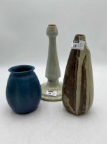 An Ashby Potters' Guild Vasco Ware lamp base 24cm high together with a Lancastrian mottled blue vase