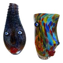 Two Murano style glass 'Picasso' head vases 31 and 25cm high (2)