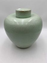 A very large lidded ginger jar of celadon colour with interesting opalescent glaze 32cm High