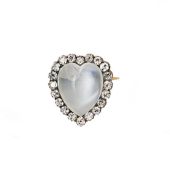 An early 20th century moonstone and diamond heart brooch,