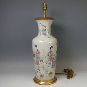 A Chinese porcelain famille rose vase, 19th century, of baluster form, converted to a table lamp,