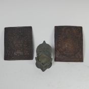 An Indian bronze Oil Lamp/ Deepa, 19th century, depicting a seated Lakshmi, with elephants, together