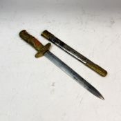 A WW2 style Chinese Nationalist Airforce Dagger, the cast brass hilt with eagle pommel, total length