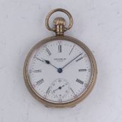 A 9ct gold Waltham open Face Pocket Watch, the signed white enamel dial with subsidiary seconds,