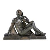 Joe (Joseph) Descomps (French 1869-1950) Large Art Deco sculpture of a reclining female titled 'Medi