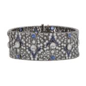 A sapphire and diamond bracelet Black and white metal