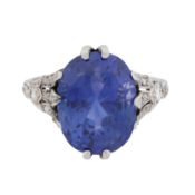 A colour-change sapphire and diamond ring, circa 1925 White metal
