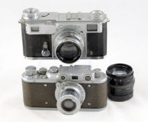 A Zorki I Leica Copy Rangefinder Camera. Also a Contax II.