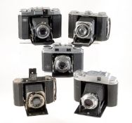 Group of Five Folding Cameras. Including a metered Zeiss Nettax.