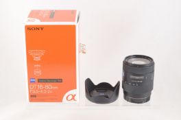 Carl Zeiss DT f3.5-4.5 16-80mm ZA Vario Sonnar. Sony Alpha auto focus fit.