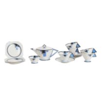 AMENDED DESCRIPTION Shelley, England 'Blue Blocks' Part tea set, pattern no. 11788