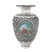 Isfahan circa 1950 marked Ashazadan A mid-20th century Persian (Iranian) silver and enamel vase