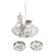 Omara circa 1940 A mid-20th century Iraqi silver cruet set on stand