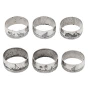 Omara circa 1930 A set of six early to mid-20th century Iraqi silver and niello napkin rings