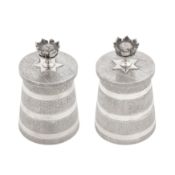 London 1987 by Garrard and Co A pair of Elizabeth II sterling silver novelty pepper grinders