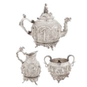 Thayetmyo or Rangoon circa 1900 A late 19th / early 20th century Burmese unmarked silver three-piece