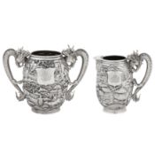Canton circa 1890 marked Dak Chang, retailed by Wing Hang A late 19th century Chinese export silver