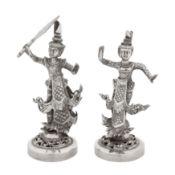 Rangoon circa 1910 A pair of Burmese silver menu or place card holders