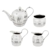 Omara circa 1930, signed Abed Al Jabbar An early 20th century Iraqi silver and niello four-piece tea