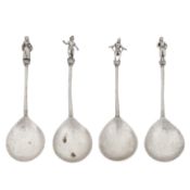 Schoonhoven or Groningen circa 1890 Four late 19th century Dutch silver calendar spoons