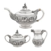 Bangalore circa 1910 by Cotha Krishniah Chetty An early 20th century Anglo-Indian silver three-piece