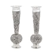 Canton circa 1920 retailed by Wang Hing A pair of early 20th century Chinese export silver posy vase