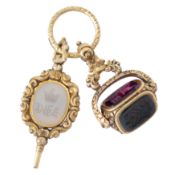Baroness Burdett-Coutts - English circa 1870 A Victorian bloodstone, amethyst and chalcedony fob sea