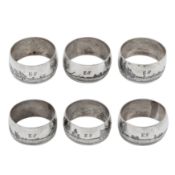 Omara circa 1930 A set of six early to mid-20th century Iraqi silver and niello napkin rings
