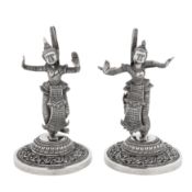 Rangoon circa 1910 A pair of early 20th century Burmese silver menu or place card holders