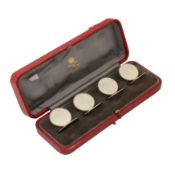 London 1913 by William Hornby A cased set of four George V sterling silver gilt and enamel menu hold