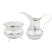 Omara circa 1930 signed Majeed An early 20th century Iraqi silver and niello milk jug and sugar bowl