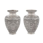 Isfahan circa 1950, marked Hossein Naraghi A pair of mid-20th century Persian (Iranian) silver vases