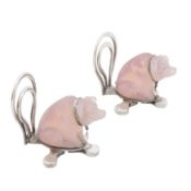 London 1902 by William Comyns A cased pair of Edwardian sterling silver gilt mounted rose quartz nov