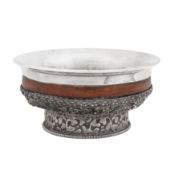 Tibetan circa 1960 A mid-20th century silver mounted wood bowl