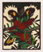 § Leslie Van Der Sluys (Australian, 1939-2010) Yellow Tailed Black Cockatoo & Waratah Tree