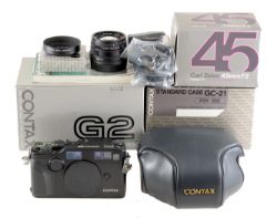 Black Contax G2 AF Compact camera. With 45mm f2 Sonnar lens.