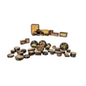 A collection of Soviet Russian lacquered papier-mâché boxes and napkin rings mid to late 20th centur