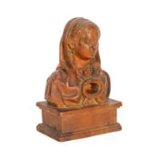 Italian or Spanish Carved Wood Reliquary Bust of a Saint Circa Late 17th - Early 18th Century